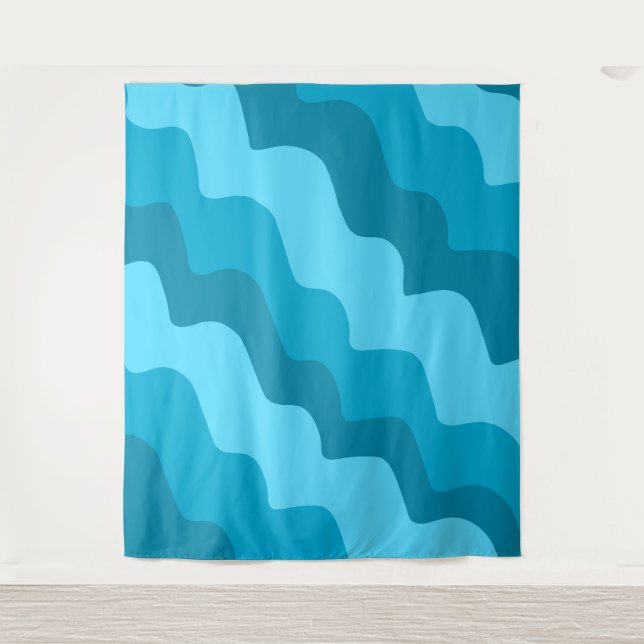 Blue wavy ocean waves gradient  tapestry (Front)
