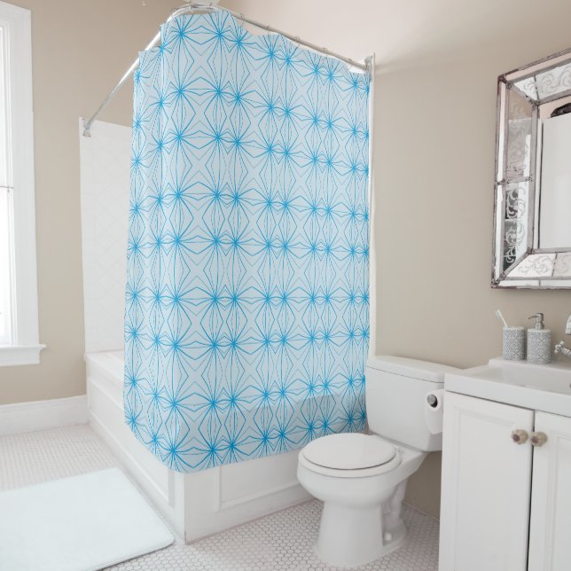 Blue Wavy Pattern Shower Curtain (In Situ)