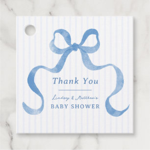 Blue Wavy Ribbon Bow Baby Shower Favour Tags