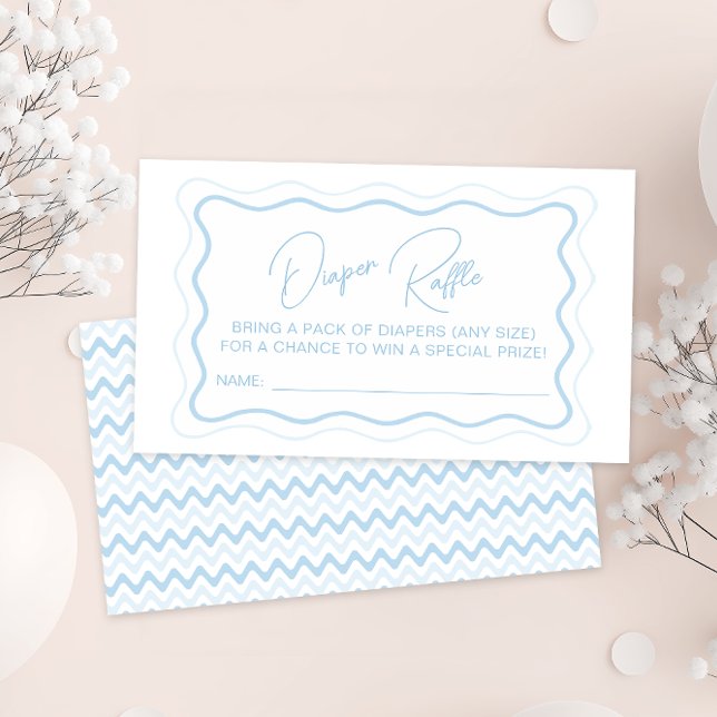 Blue Wavy Scallop Baby Boy Shower Diaper Raffle  Enclosure Card (Creator Uploaded)