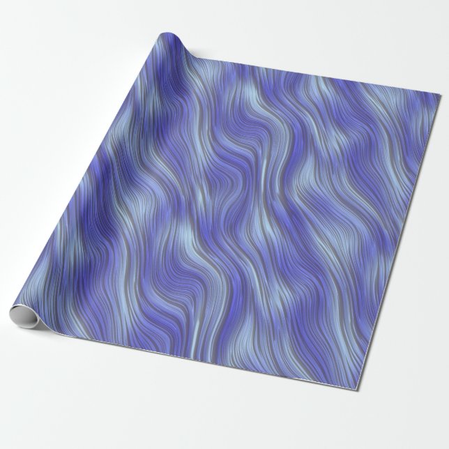 Blue Wavy Stripes Wrapping Paper (Unrolled)
