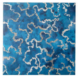 Blue Wavy Watercolor Texture Ceramic Tile