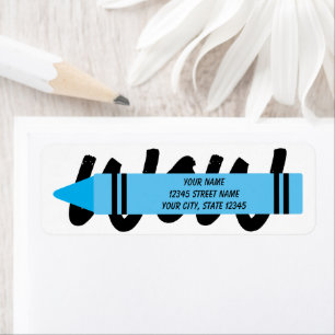 Blue wax crayon pencil return address labels