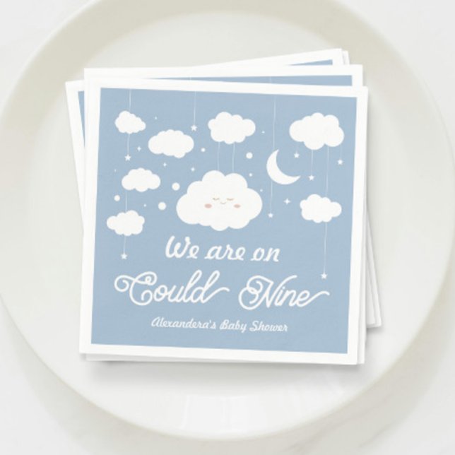 Blue We are on Cloud 9 baby shower Napkin (Creator Uploaded)