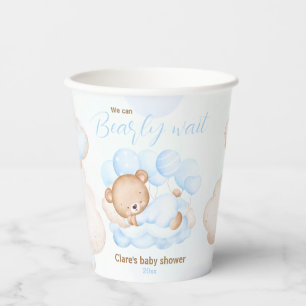 Blue We Can Bearly Wait Baby Shower Paper Cups
