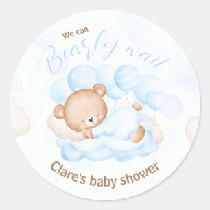 Blue We Can Bearly Wait Baby Shower Stickers