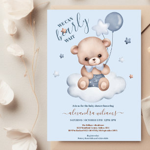 Blue We Can Bearly Wait Boy Baby Shower Invitation