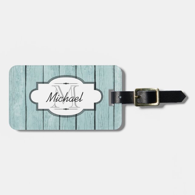 Blue Weathered Wood Luggage Tag (Front Horizontal)