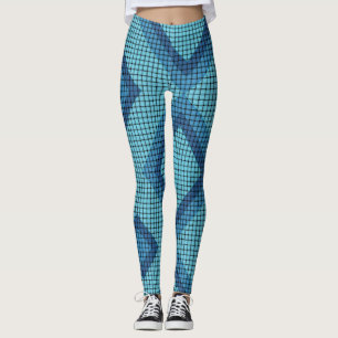 Blue Weave and Diamond Pattern Leggings