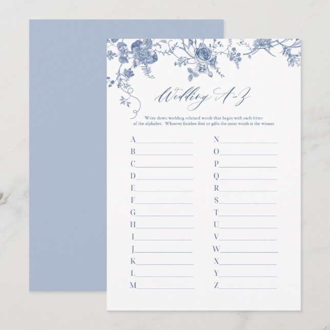 Blue Wedding A-Z Alphabet Bridal Shower Game Cards (Front/Back)