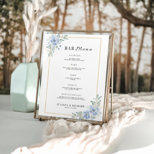 Blue Wedding Bar Menu Sign Template (Blue Wedding Bar Menu Sign Template)