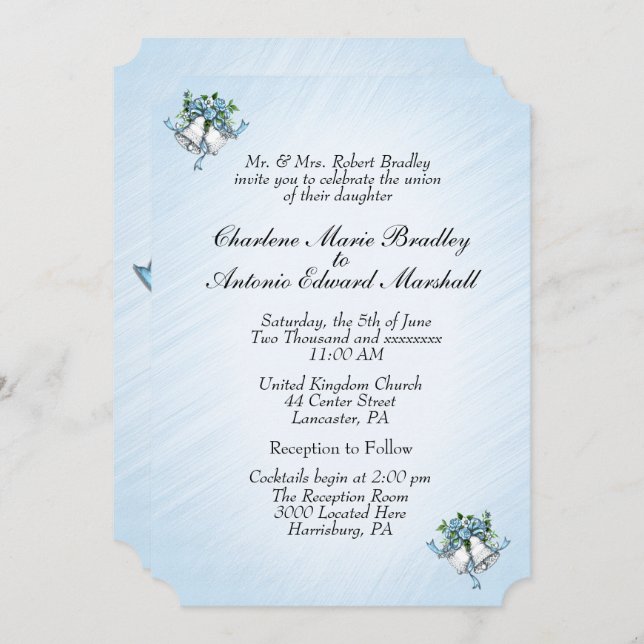 Blue Wedding Bells Invitation (Front/Back)