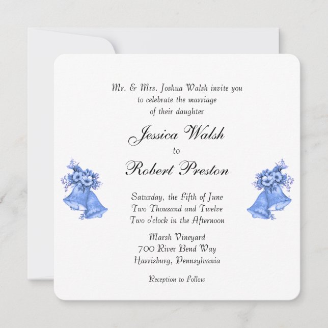 Blue Wedding Bells Invitation (Front)