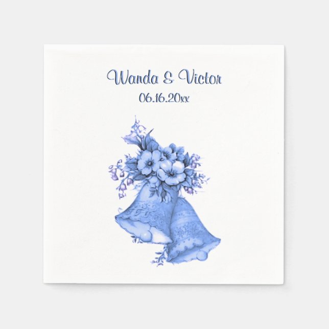 Blue Wedding Bells Personalised Napkin (Front)