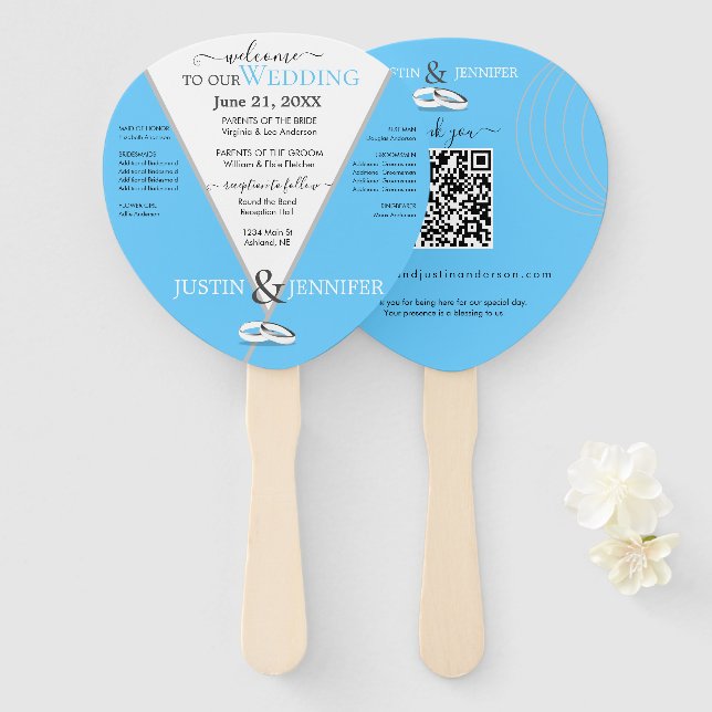 Blue Wedding Colours Spring Summer Wedding Colours Hand Fan (Front and Back)