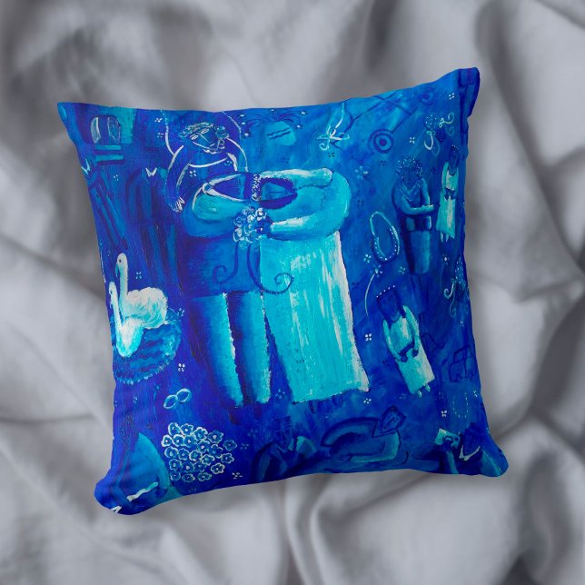 Blue Wedding Contemporary Art Painting Cushion (Creator Uploaded)