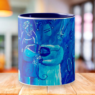 Blue Wedding Contemporary Art Painting Two-Tone Coffee Mug