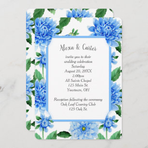 Blue Wedding Dahlia Watercolor Invitation