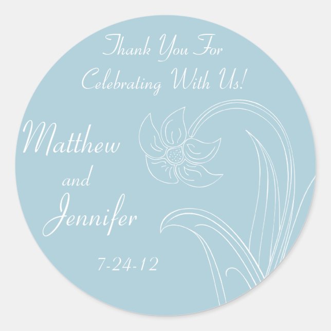 Blue Wedding Favour Labels with Custom Text (Front)