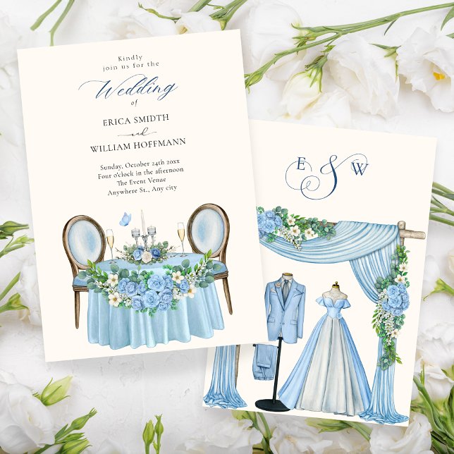 Blue wedding floral garden decoration  invitation (Creator Uploaded)