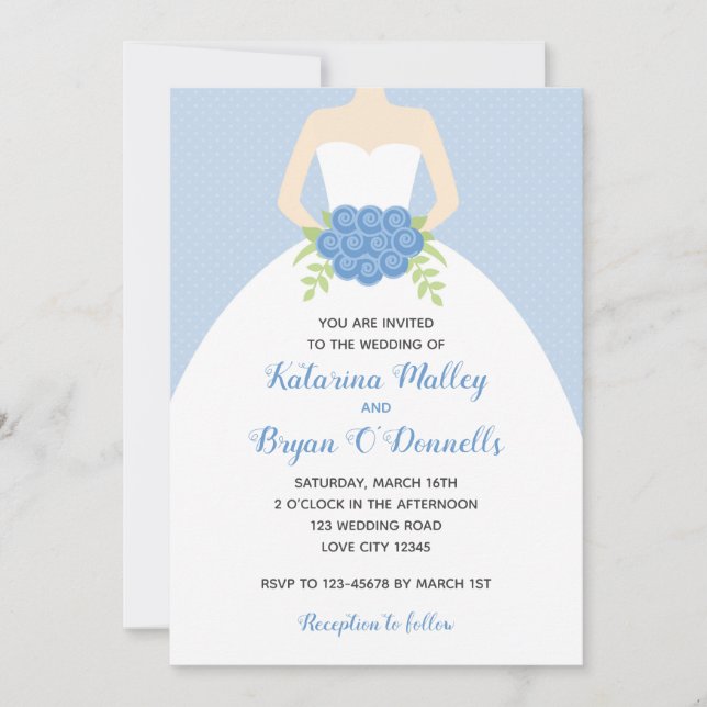 Blue Wedding Invitations (Elegant Bridal Gown) (Front)