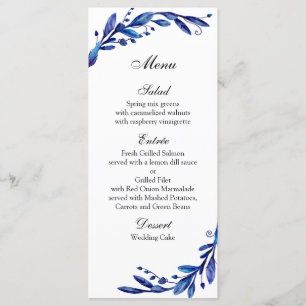 Blue wedding menu botanical. Winter dinner menu
