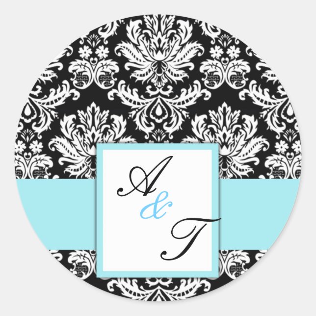 Blue Wedding Monogram Damask Seal (Front)