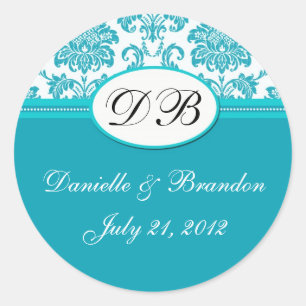Blue Wedding Monogram Damask Seal