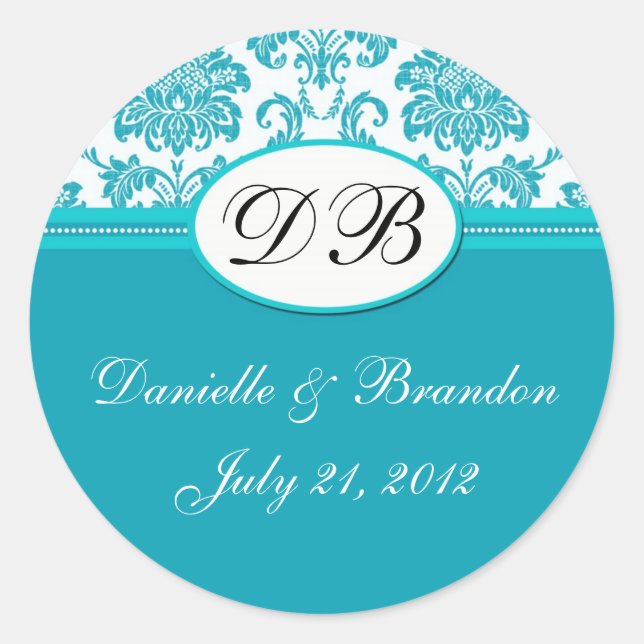 Blue Wedding Monogram Damask Seal (Front)