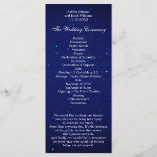 Blue wedding program. Navy night winter ceremony Program