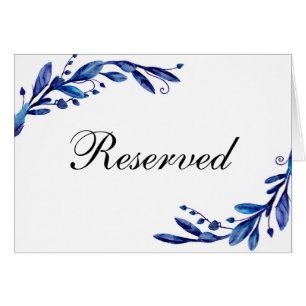 Blue wedding reserved sign. Navy floral table card