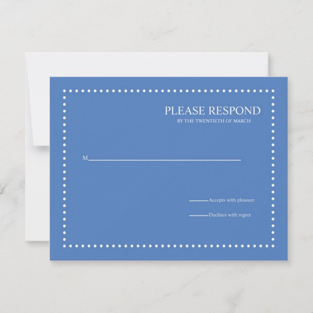Blue Wedding Response Card with Pearl Border (Front)