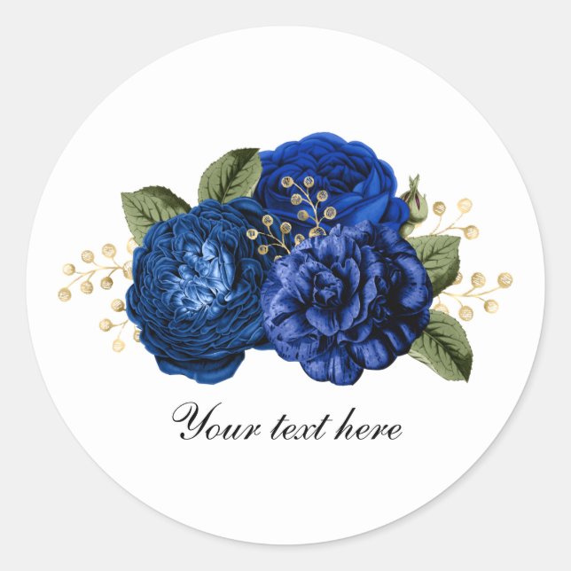 Blue Wedding roses customisable Classic Round Sticker (Front)