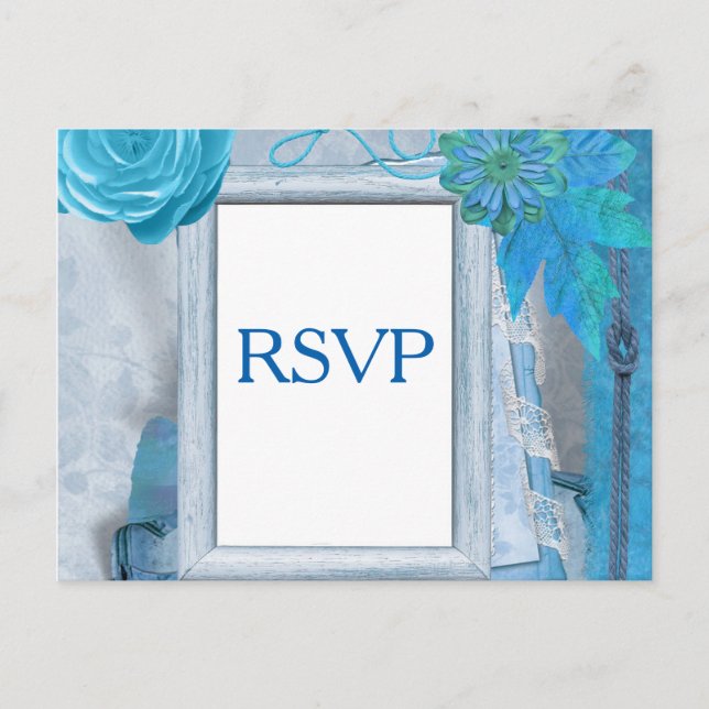 Blue Wedding RSVP Invitation Postcard (Front)