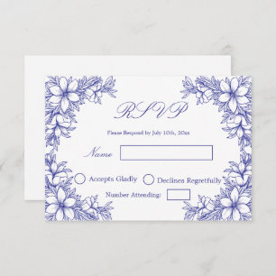 Blue Wedding RSVP with Ornate Floral graphics