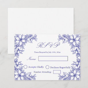 Blue Wedding RSVP with Ornate Floral graphics Card