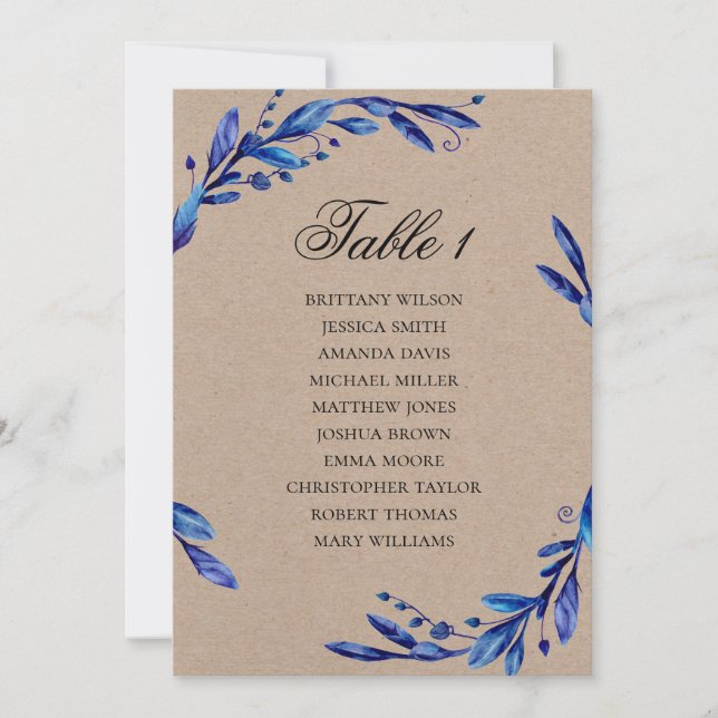 Blue wedding seating chart. Winter rustic plan Invitation (Front)
