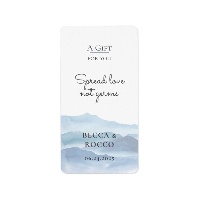 Blue  Wedding Spread Love Not Germs Hand Sanitizer Label (Front)