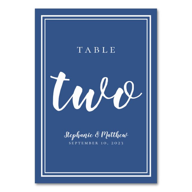 Blue Wedding | Table Two Modern Minimalist Simple Number (Front)