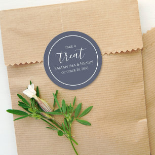 Blue Wedding Treat Custom Favour Classic Round Sticker