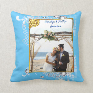 Blue Wedding with Diamonds Photo & Name, YPI Cushion