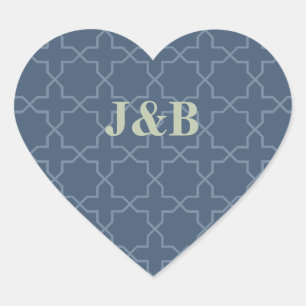 Blue Wedding with Latticework Pattern Heart Sticker