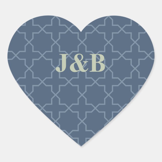 Blue Wedding with Latticework Pattern Heart Sticker (Front)