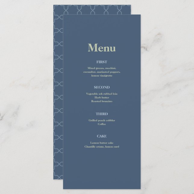 Blue Wedding with Latticework Pattern Menu (Front/Back)
