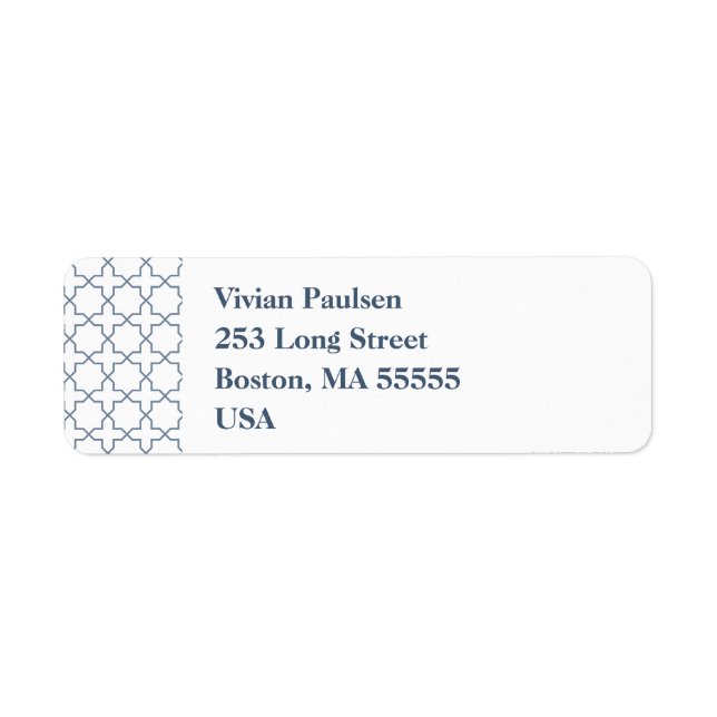 Blue Wedding with Latticework Pattern Return Address Label (Front)