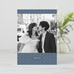 Blue Wedding with Latticework Pattern Thank You Card