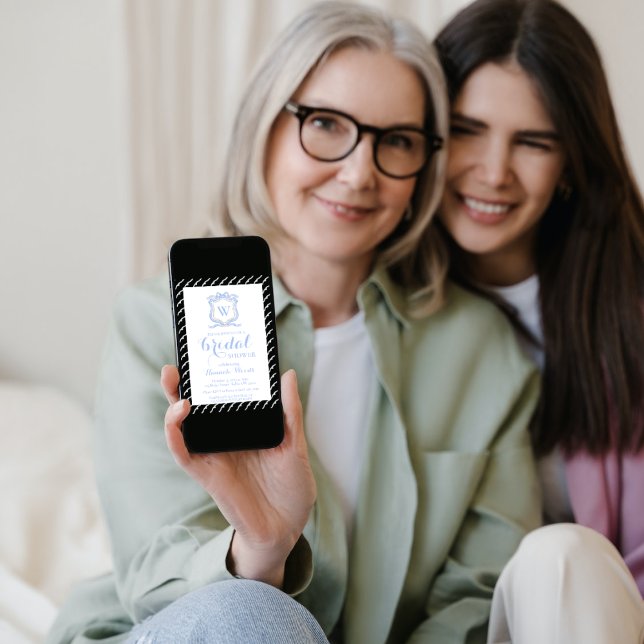 Blue Wedgwood Monogram Crest Grandmillenial Invitation (Creator Uploaded)