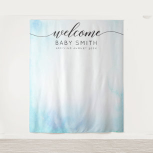 Blue Welcome Baby Shower Backdrop Tapestry