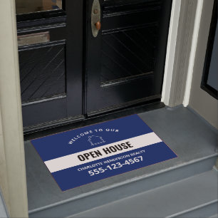 Blue Welcome Open House Custom Doormat