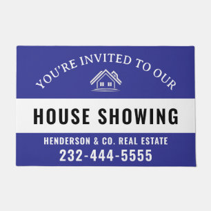 Blue Welcome Open House Custom doormat